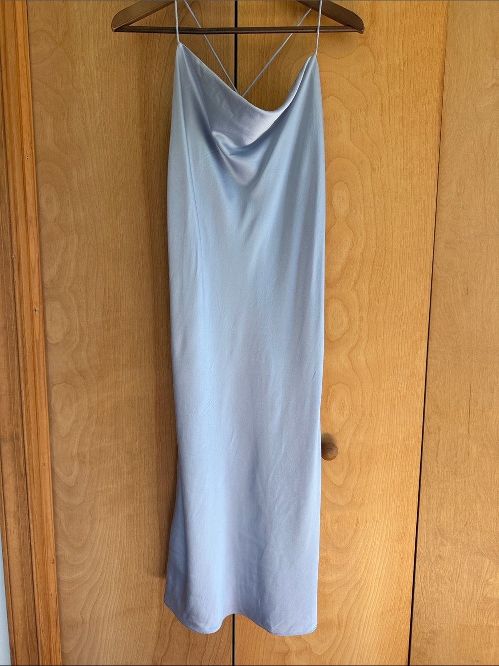 Slip Midi Dress in Light Blue Silk with Cowl Neck